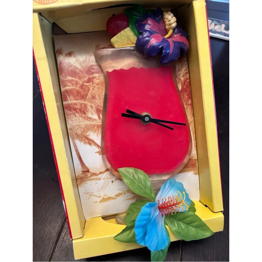 Tropical Drink Wall Clock Floral Design happy hour decor beach pool bar party
